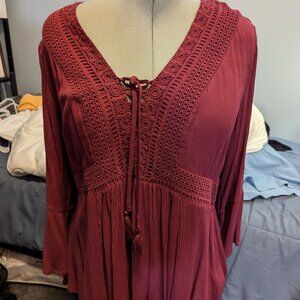 Torrid Babydoll Lace-up V-neck Top